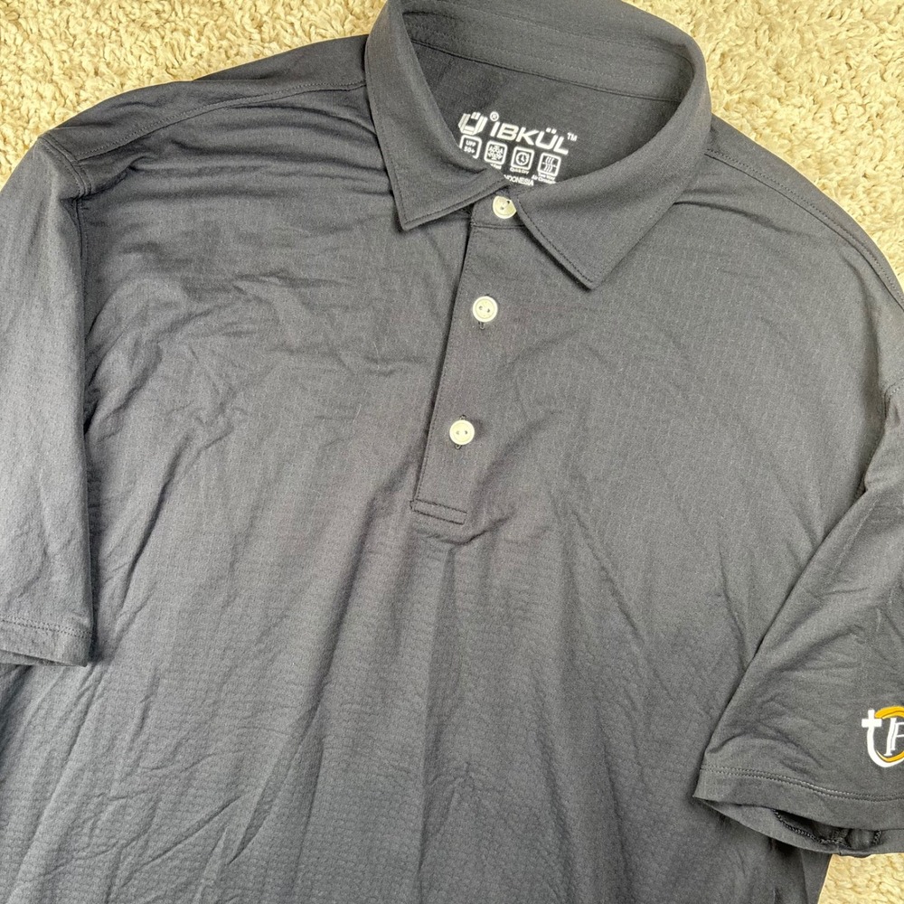 IBKUL Mens Polo Shirt Large Black UPF 50+ Sun Protection Performance Golfcore